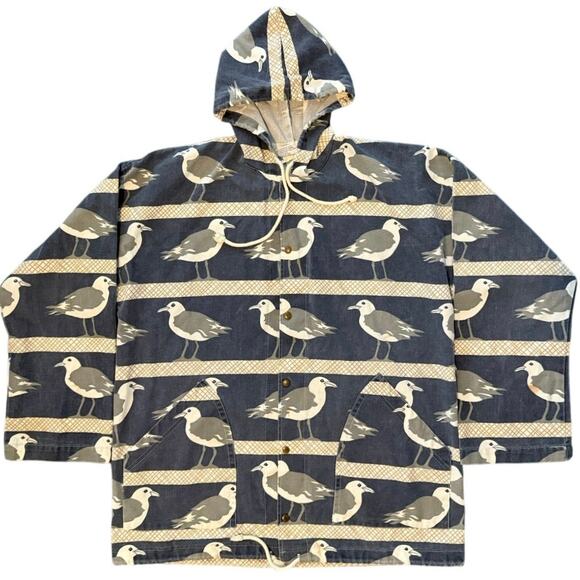 Vintage 80s Michigan Rag Co. Seagulls Wraparound Hooded Canvas Jacket Medium - Picture 1 of 5